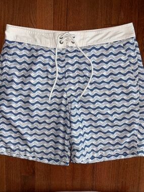 GAP Men's Blue Wave-Print Board Shorts Swim Trunks Size Medium